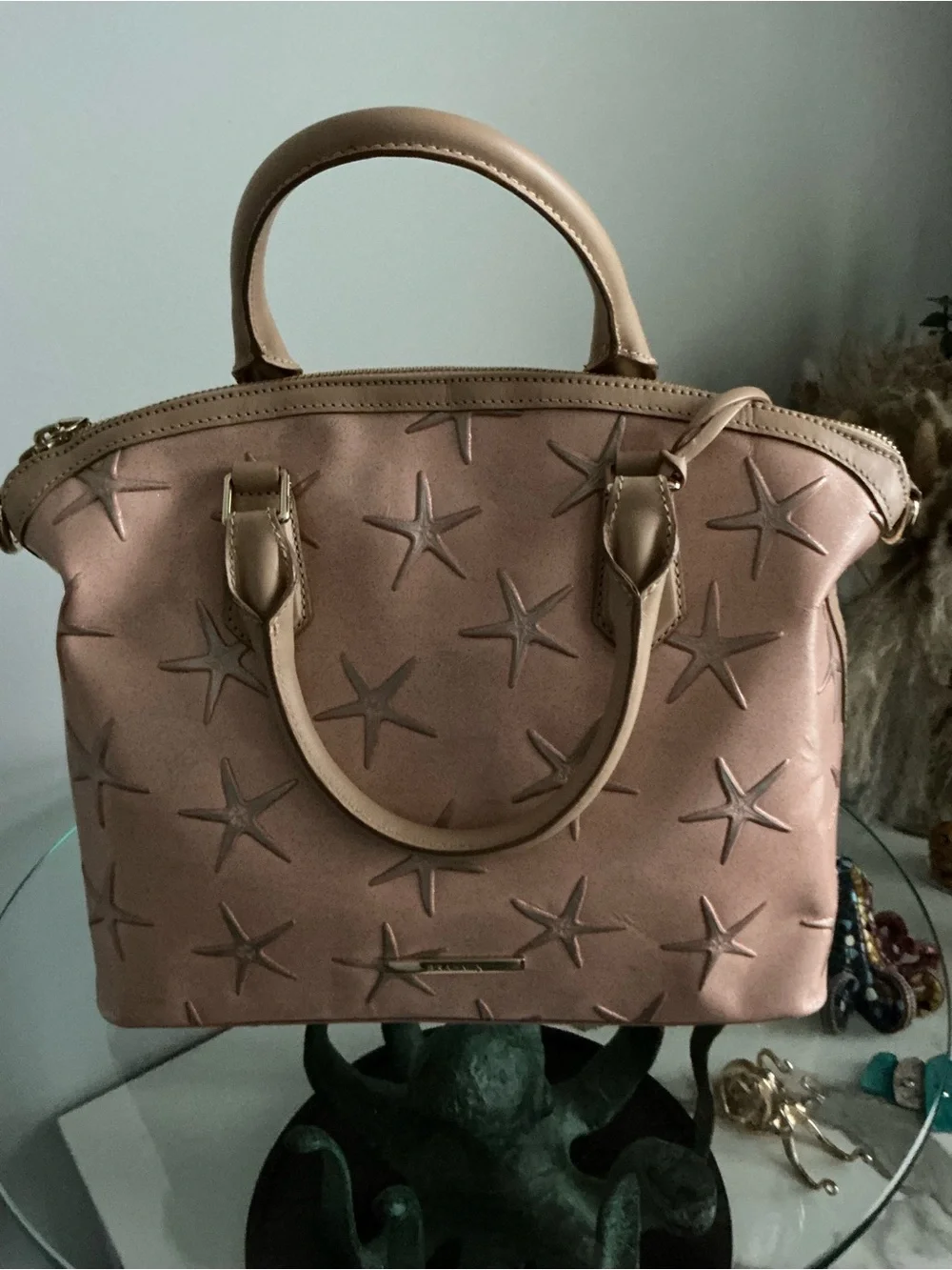 Brahmin Med dux SAMPLE bag pink metallic bag with gold starfish one of a kind.